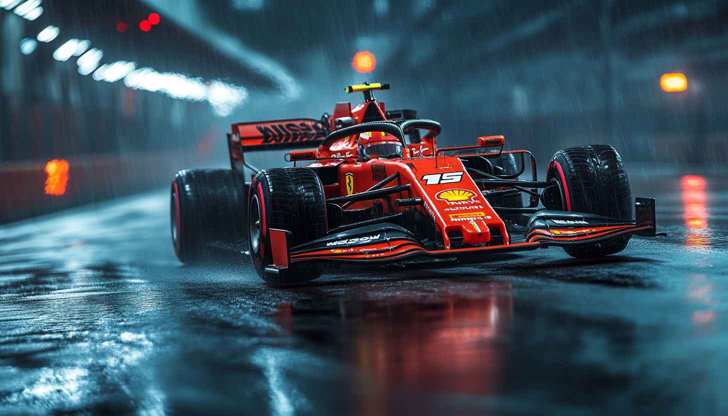 Ferrari F1 Racing Car in Rain 4k Wallpaper