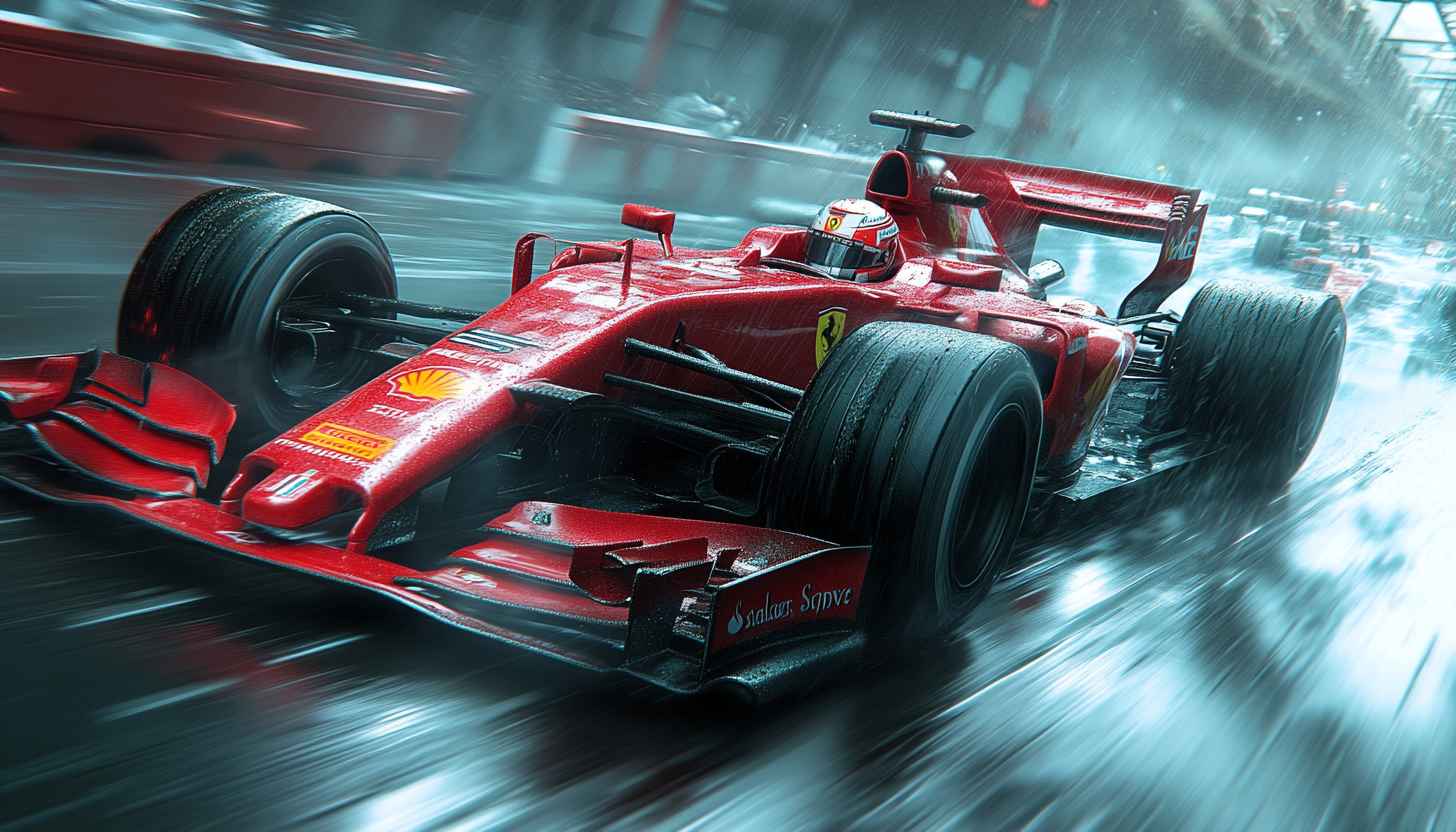 Red Ferrari F1 Racing Car Wallpaper | Rainy Season