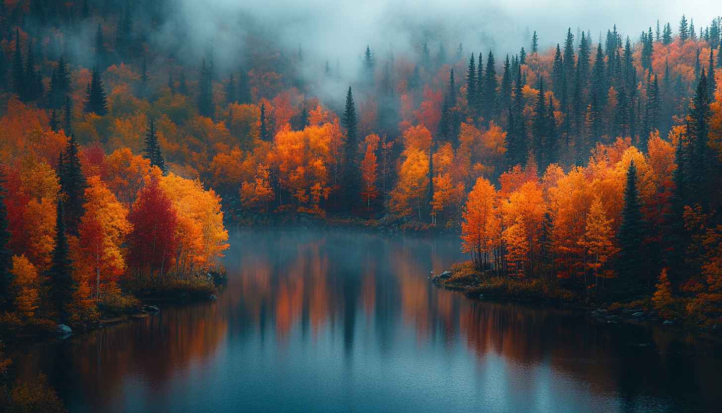 Autumn Forest Lake 4K Wallpaper for Desktop and Mobile