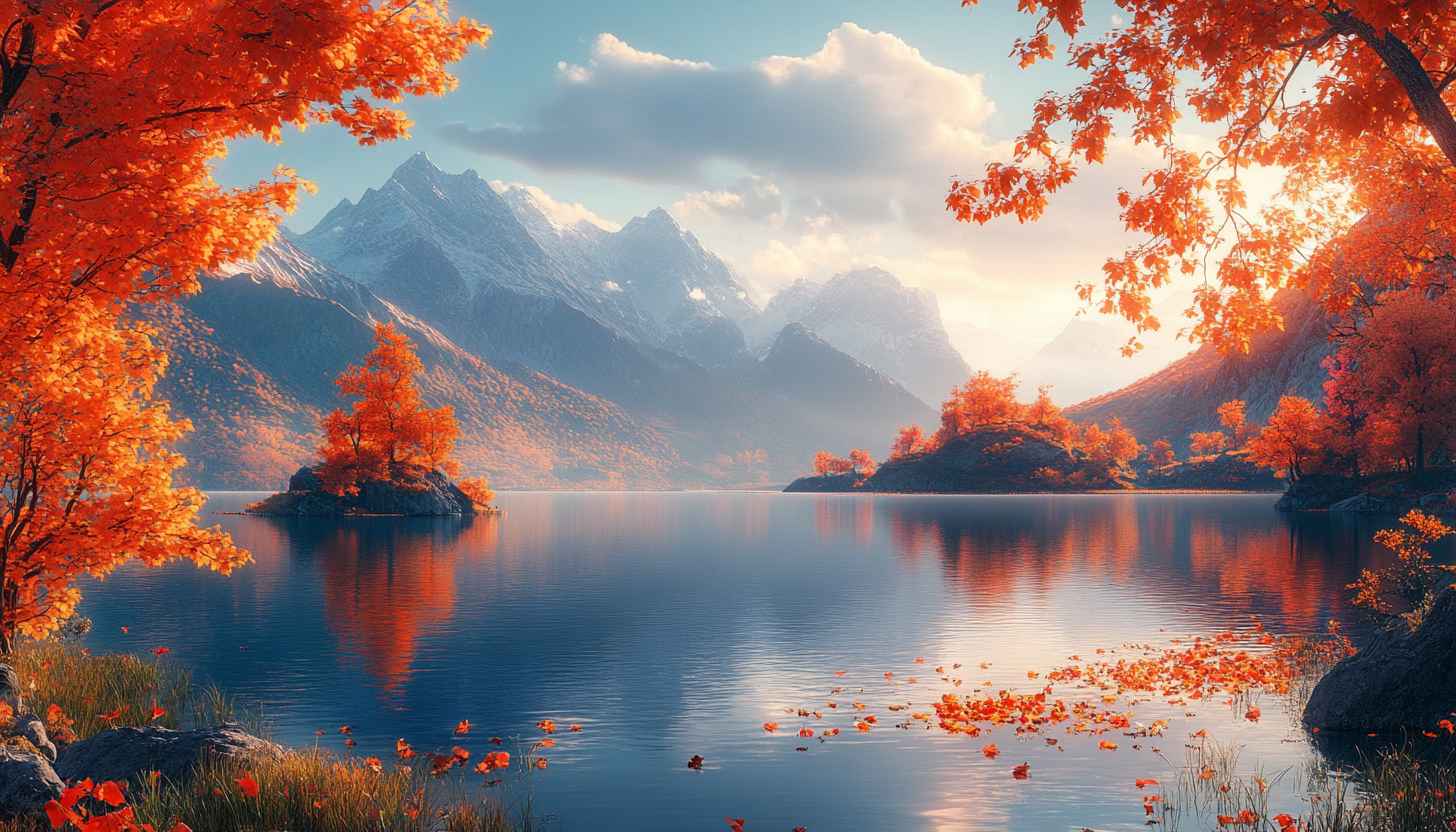 Autumn Lake Scenery Wallpaper, Mountain Landscape Scenic Wallpaper