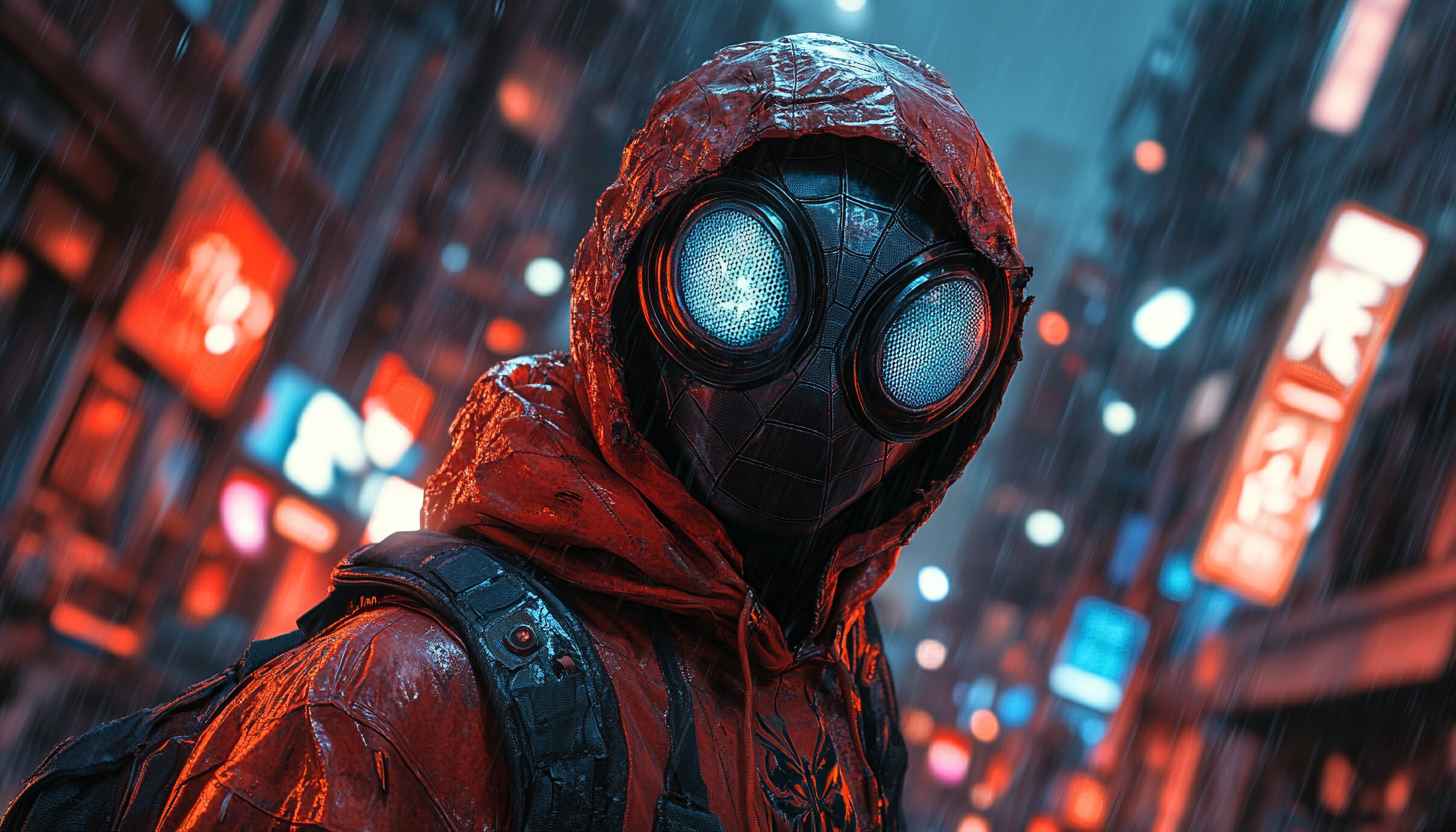 Miles Morales Spider-Man Wallpaper, HD Superhero Rain Cityscape