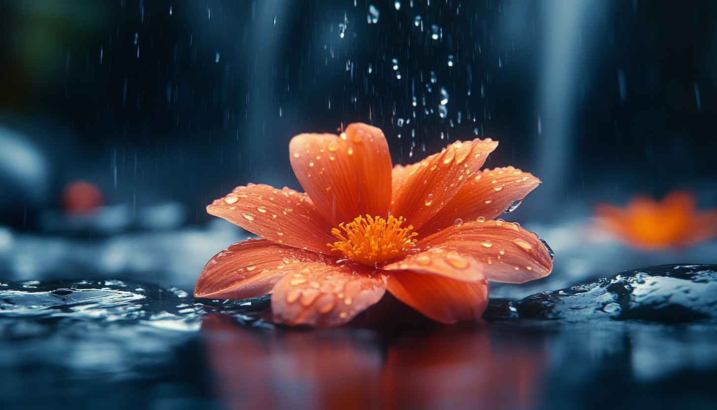Orange Flower Rain Wallpaper, 4k Nature Wallpaper for Desktop