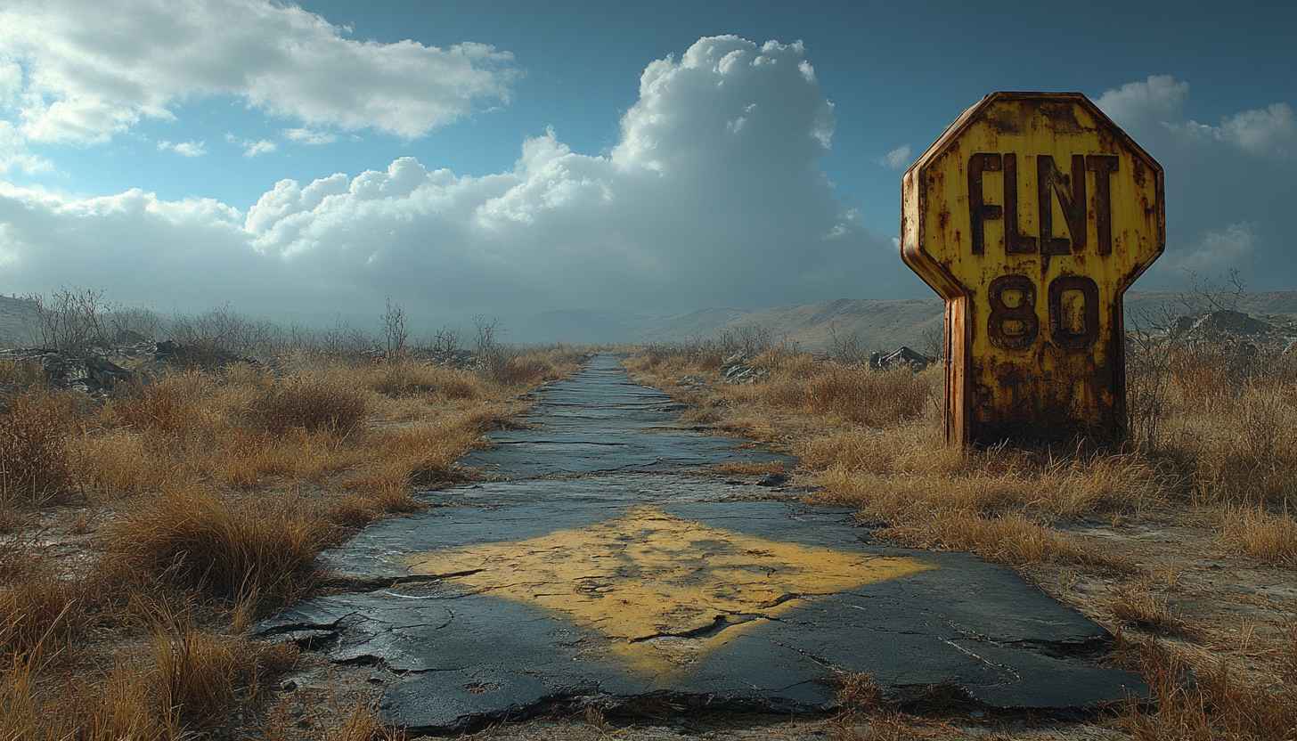 Apocalyptic Road Sign Wallpaper, Desert Landscape, 4k, Desktop Background