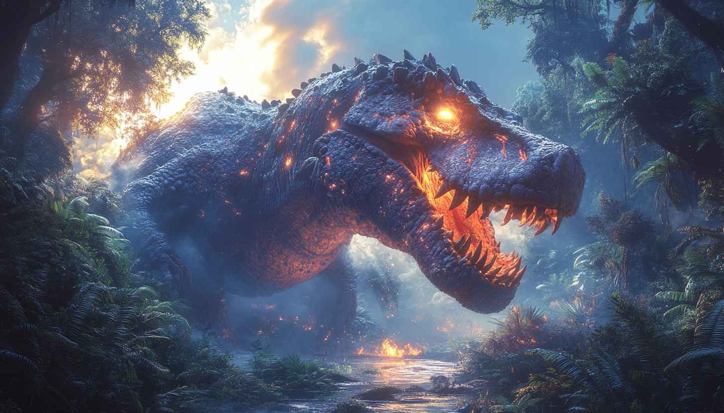 Fiery T-Rex Dinosaur Wallpaper for Desktop, Laptop, and Mobile