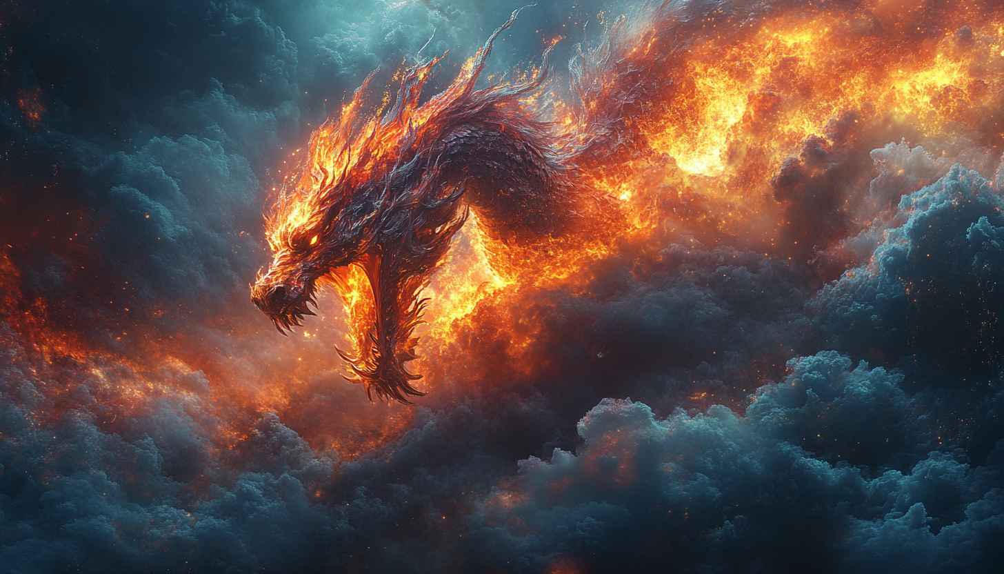 Fiery Dragon Wallpaper, Fantasy Art, 4K Dragon Background