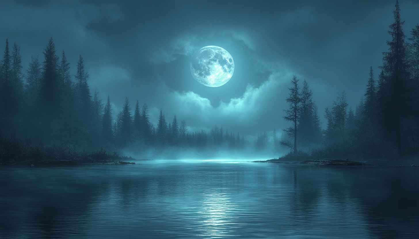 Moonlight Lake Wallpaper: Night Landscape Scenery for Desktop Background