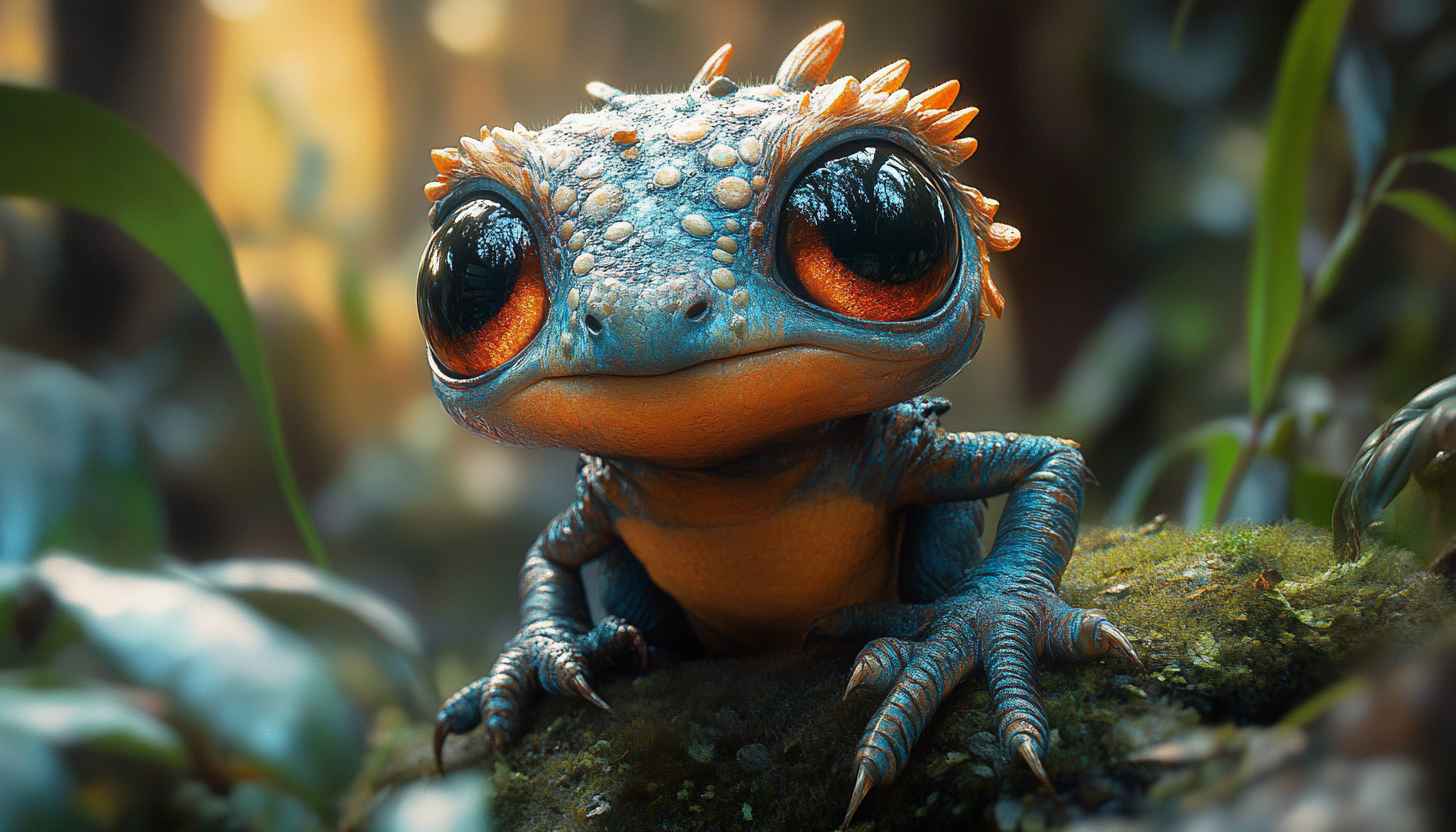 Cute Lizard Wallpaper, Cartoon Reptile Background, Animal 4K Desktop