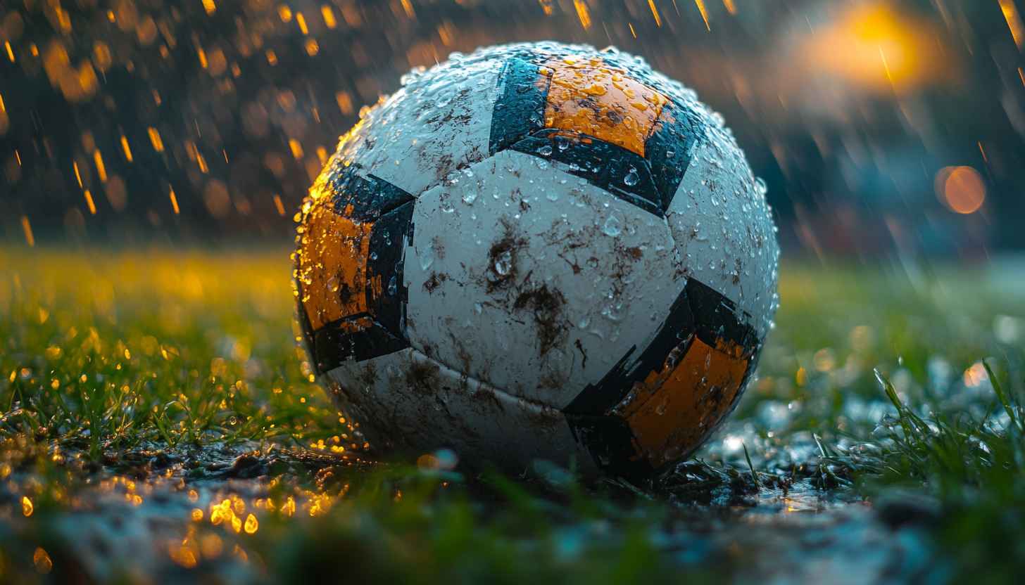 Rainy Soccer Ball Wallpaper, Sports Background, Aesthetic Phone Wallpaper
