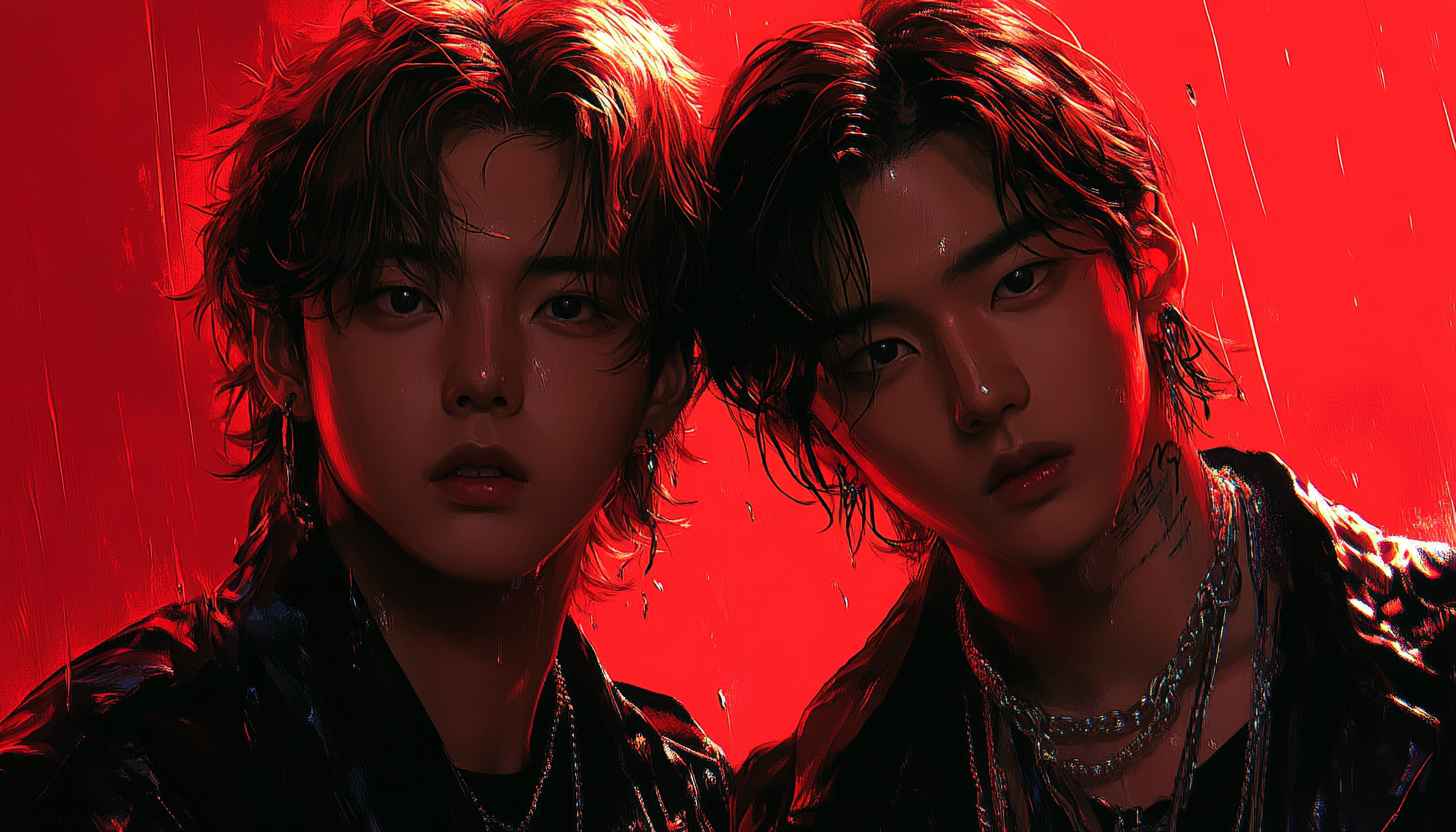 Korean Idol Portrait Wallpaper, K-Pop Aesthetic, Red Background, Cool