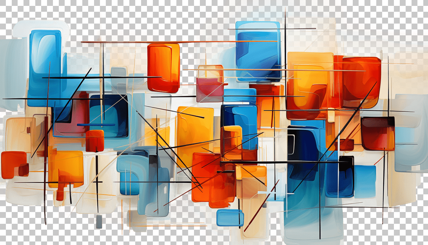 Cubist Art - Fragmented Multiple Viewpoints on Transparent Background - Abstract Geometric Forms, Multidimensional Expression, Cubist Abstraction, Transparent Cubism, Dynamic Perspective