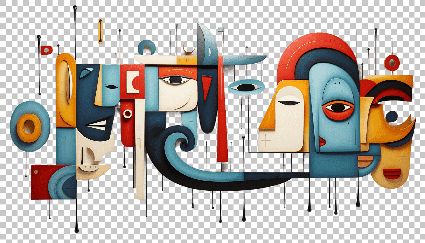 Cubist Art - Fragmented Multiple Viewpoints on Transparent Background - Abstract Geometric Forms, Multidimensional Expression, Cubist Abstraction, Transparent Cubism, Dynamic Perspective