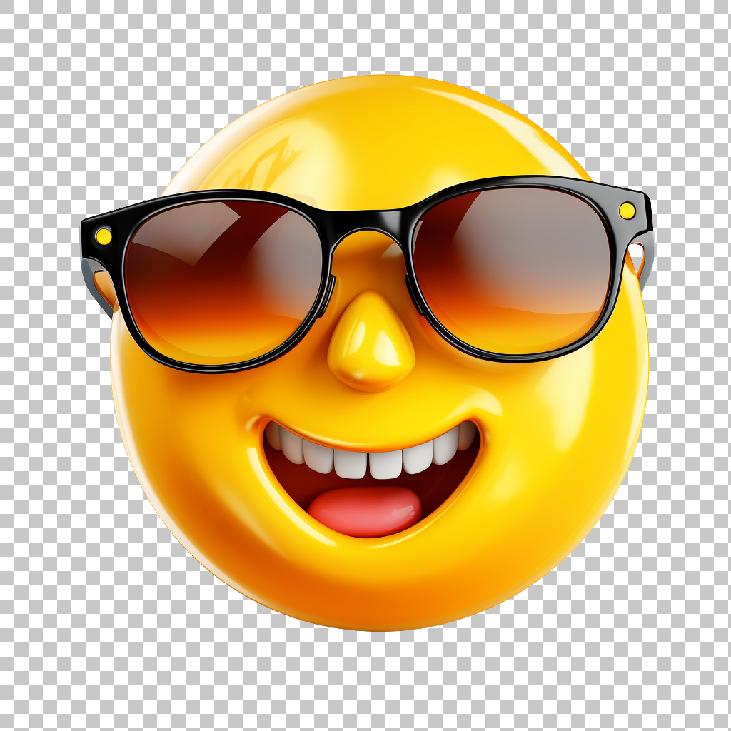 Hipster Icon, Smiling Face with Sunglasses Emoji png, Trendy Symbol