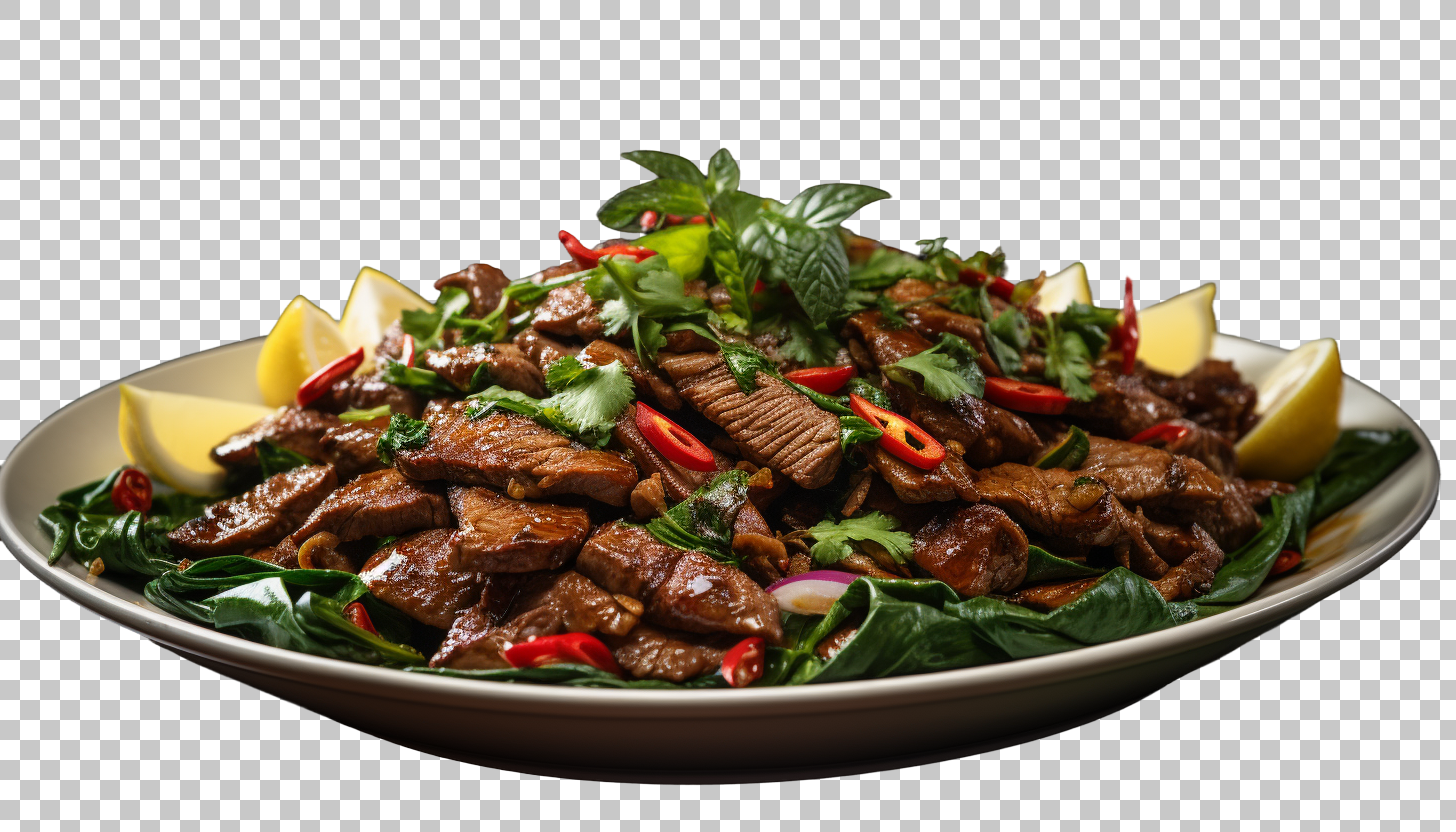Beef Pad Krapow png, Spicy Sensation, Authentic Thai Heat