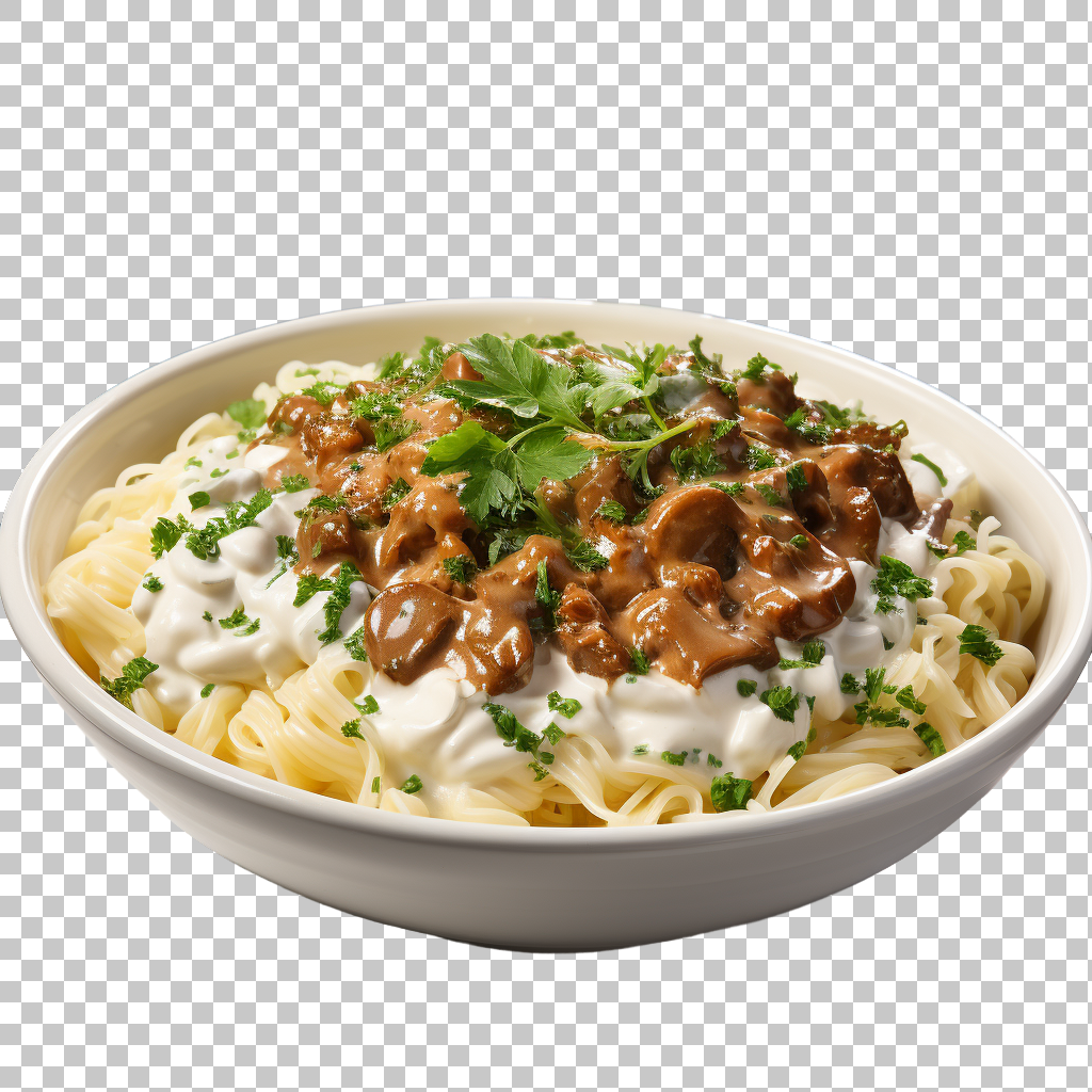 Beef Stroganoff Pasta png, Creamy Russian Noodles, Delicious Meaty Dish Illustration