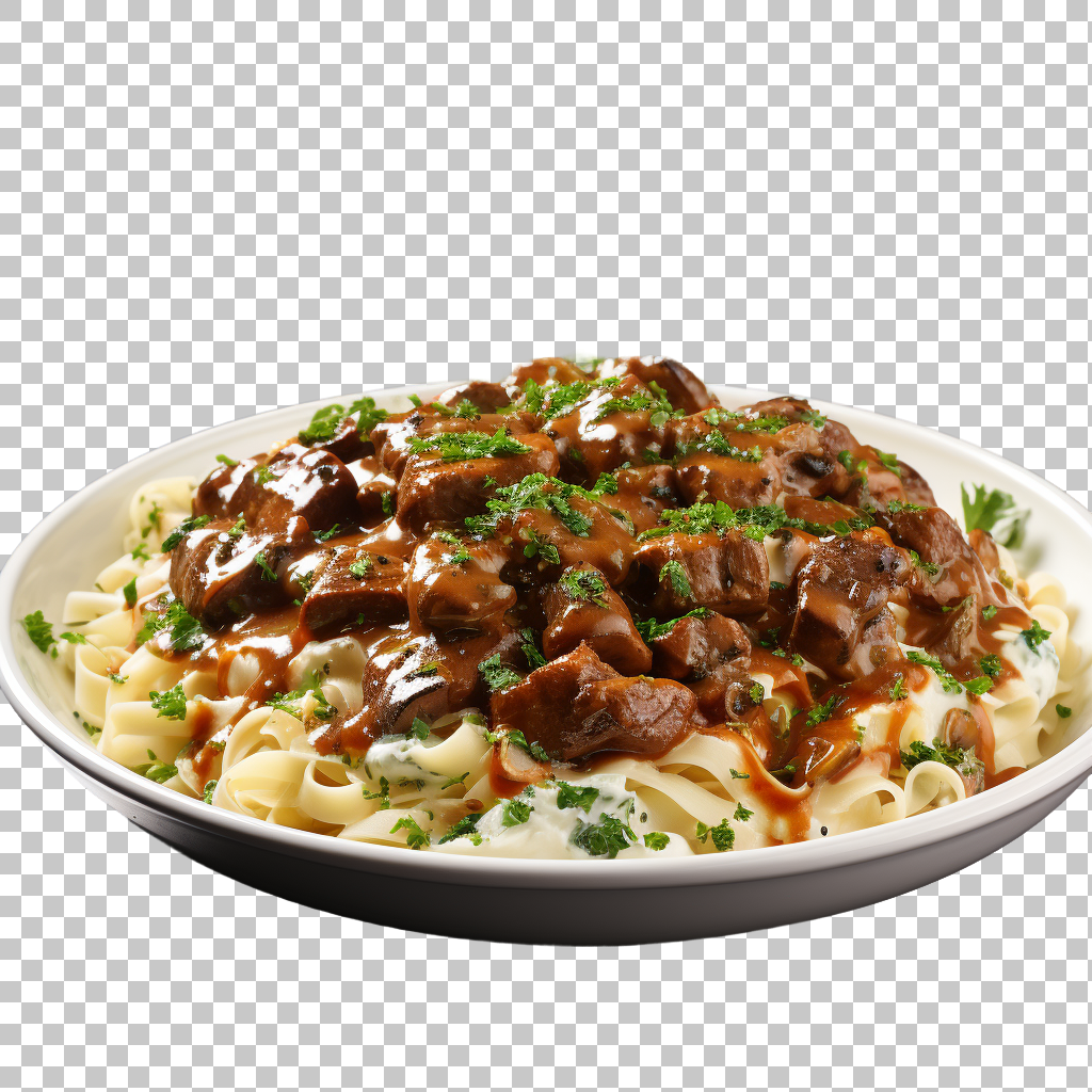 Beef Stroganoff Russian Creamy Noodles png, Savory Meat Dish Photo