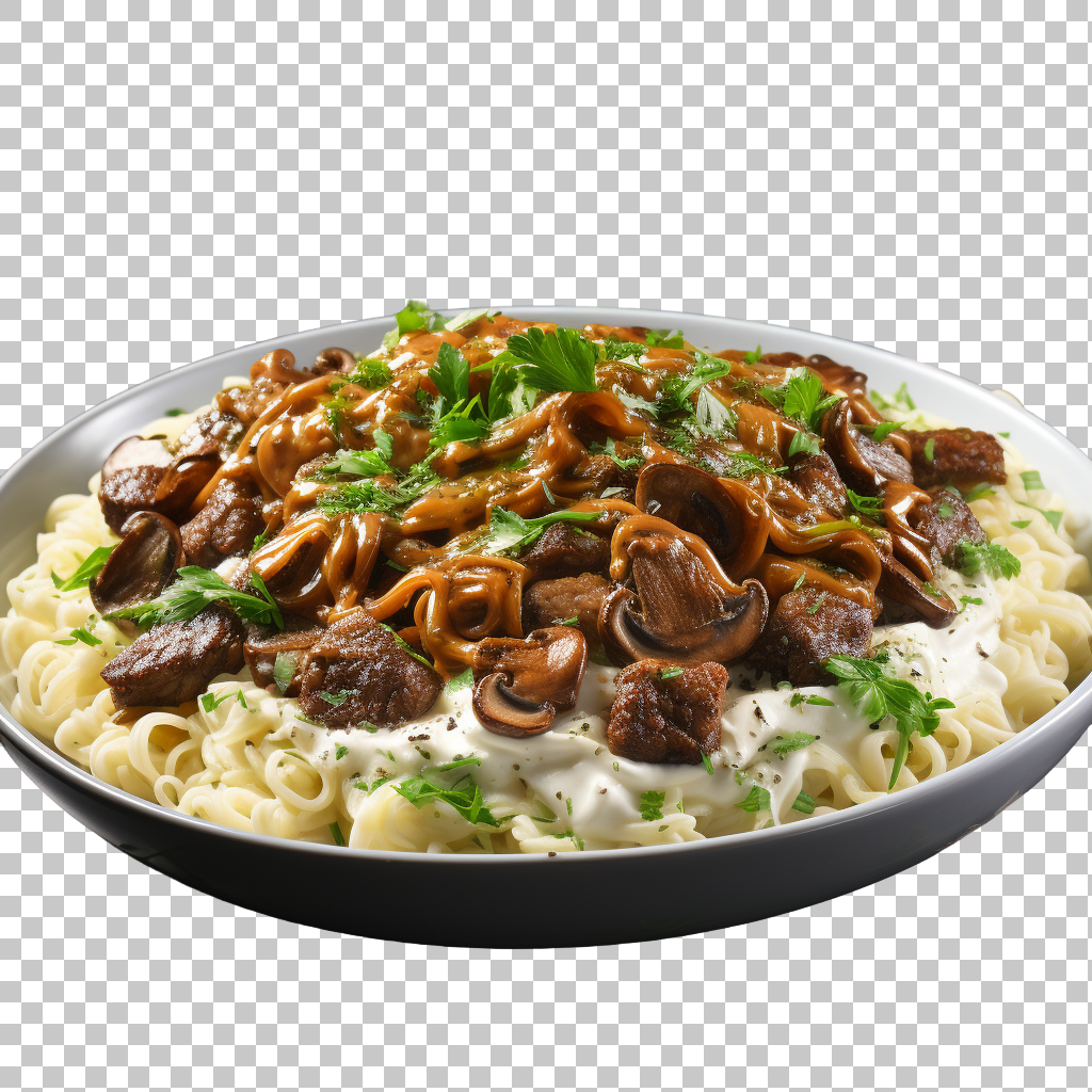 Russian Beef Stroganoff png, Homemade Creamy Noodles, Delicious Meaty Pasta Graphic