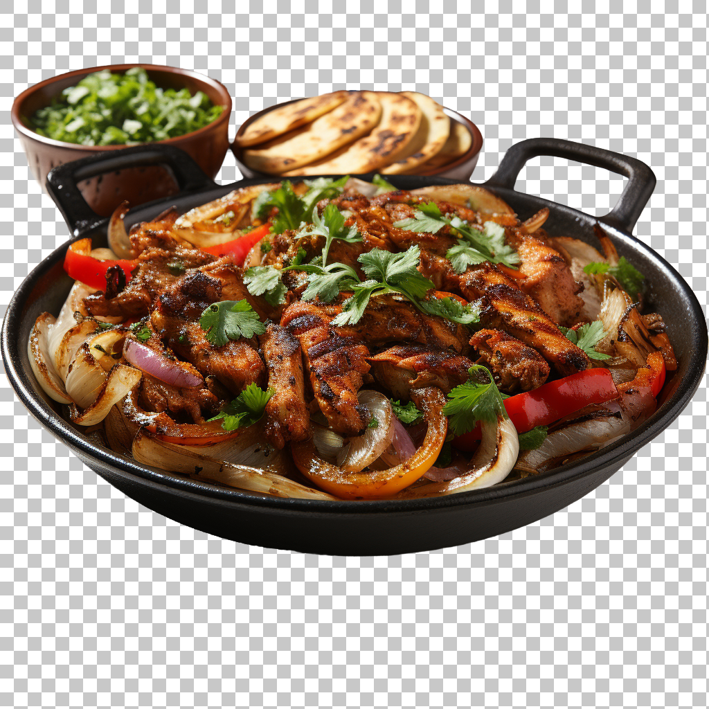 Chicken Fajitas Mexican Sizzling Peppers Dish png Images, Spicy Flavor, Mexican Fiesta