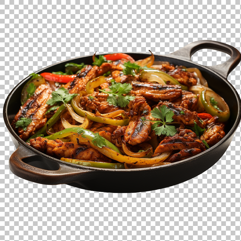 Chicken Fajitas Mexican Sizzling Peppers Illustrations png, Tex-Mex Flavor, Home Cooking