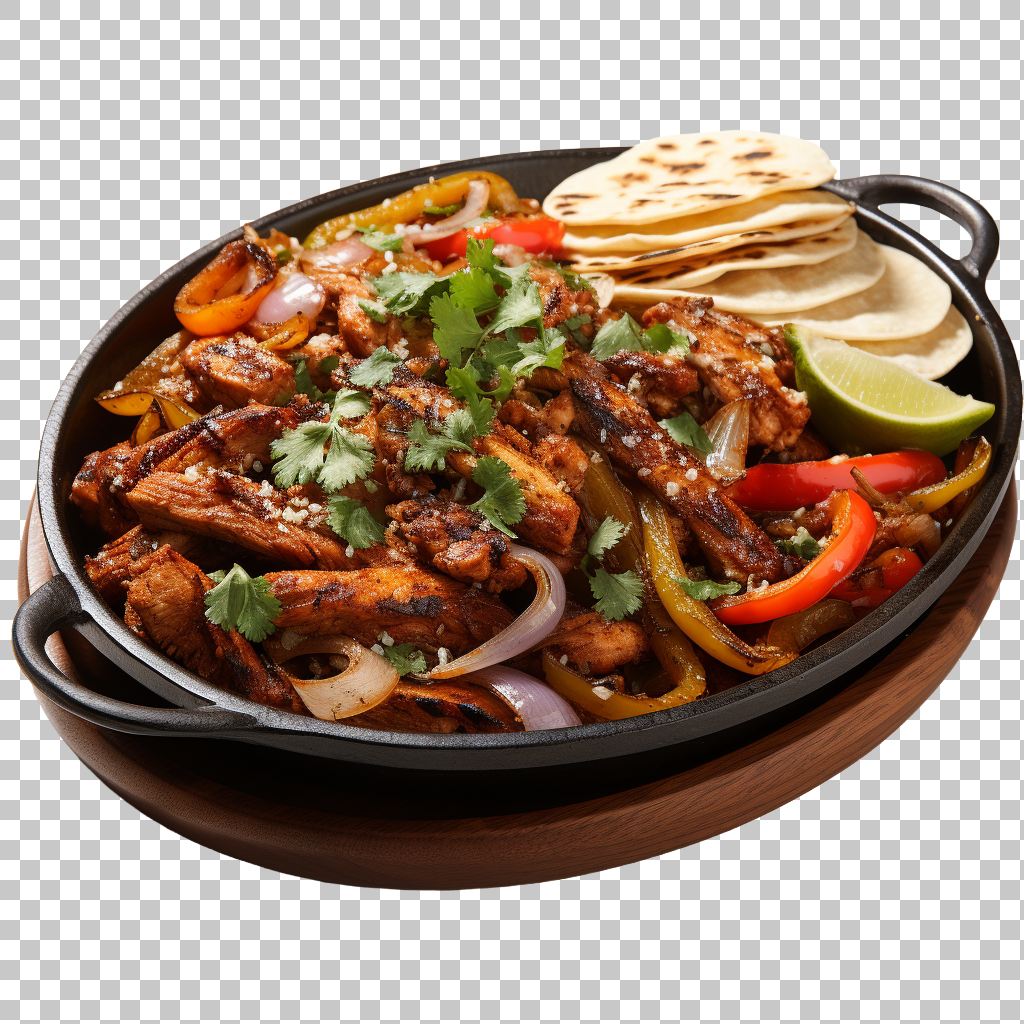 Chicken Fajitas Mexican Sizzling Peppers Artwork png, Southwestern Cuisine, Homemade Delight