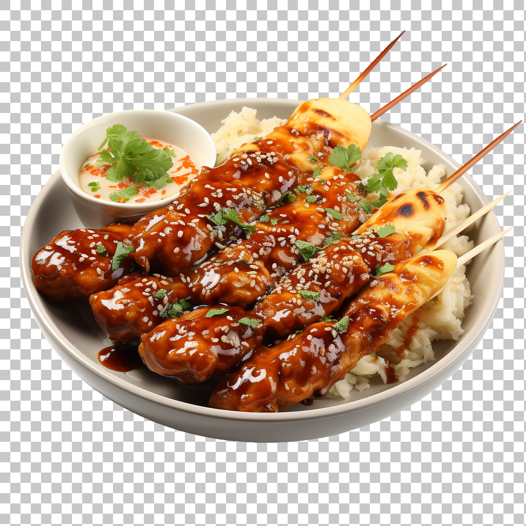 Chicken Satay Asian Skewered Peanut Sauce Food Recipe png Thai Spice
