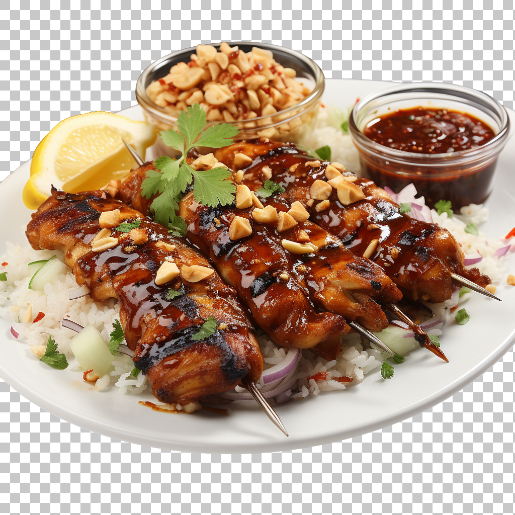 Chicken Satay Asian Skewered Peanut Sauce Food Recipe png Thai Spice