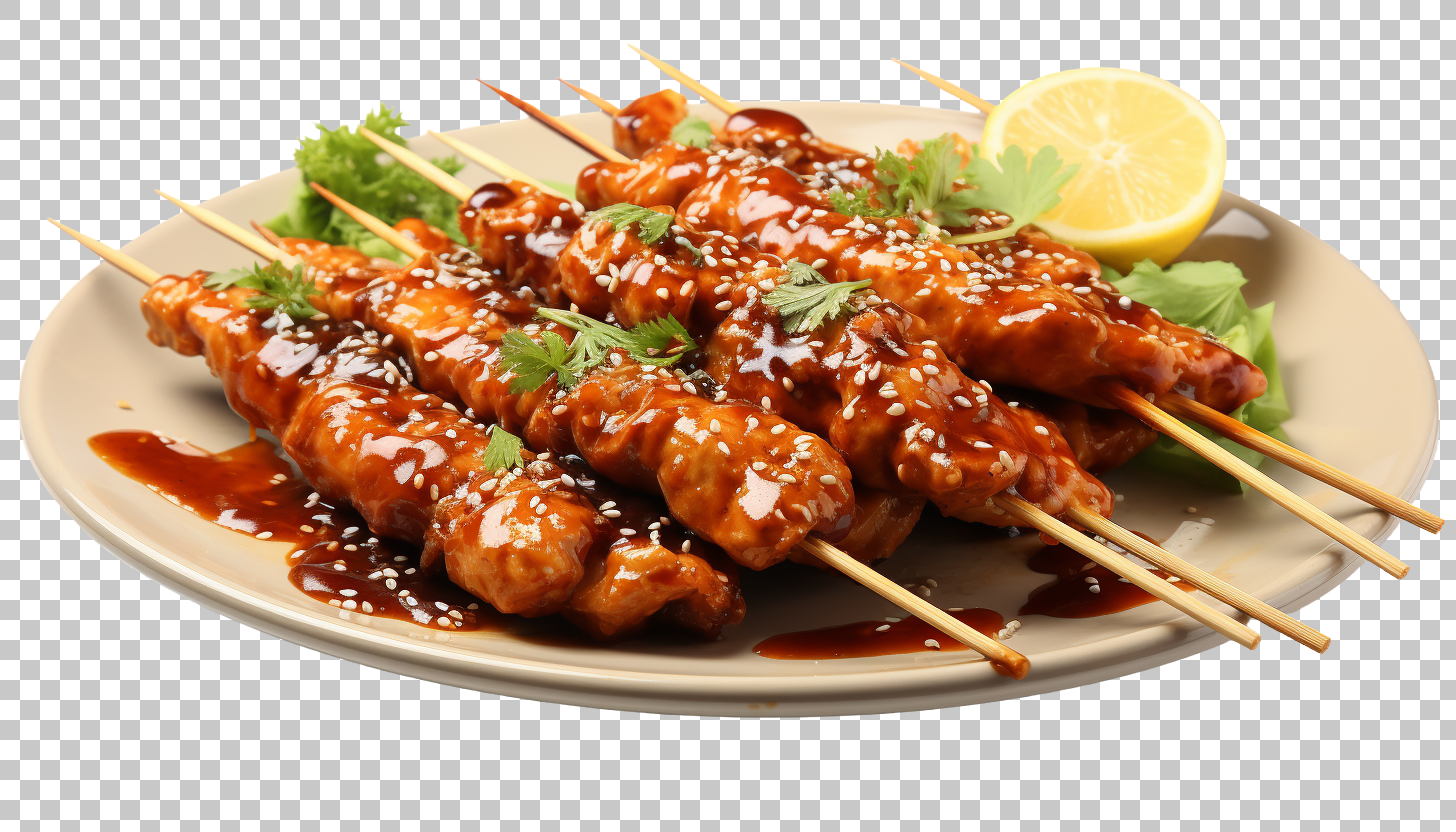 Chicken Satay Asian Skewered Peanut Sauce Food Recipe png Thai Spice