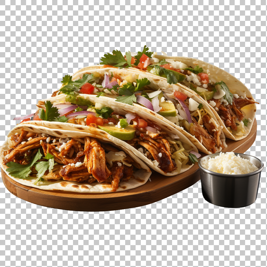 Chicken Tacos Mexican Seasoned Meat png, Mexican Dish, Homemade Recipe
