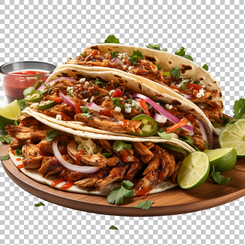 Chicken Tacos Mexican Seasoned Meat png, Tex-Mex Cuisine, Flavorful Dish