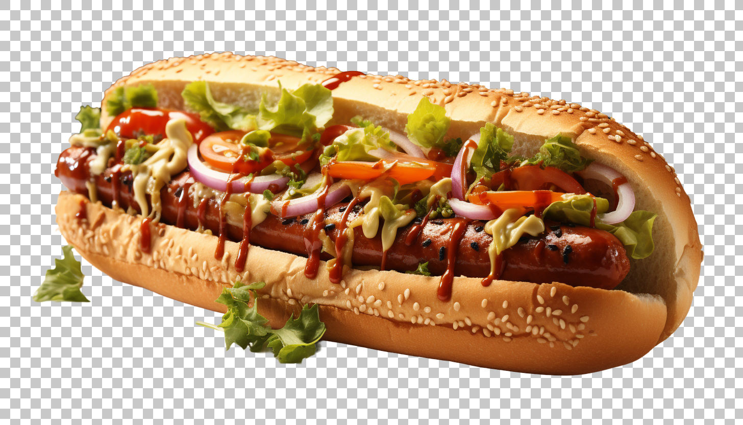 Hot Dog Sausage Bun Condiments Fast Food Design png, Fast Food Tradition, Homemade Flavor