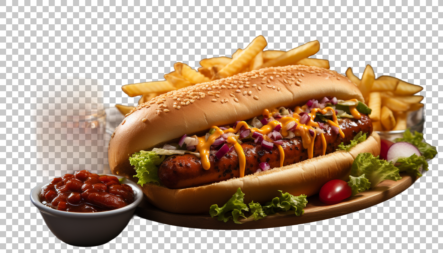 Hot Dog Sausage Bun Condiments Fast Food Illustrations png, Fast Food Flavor, Home Cooking