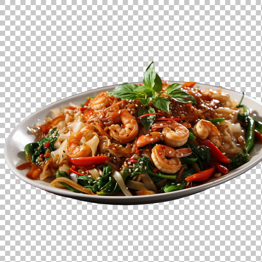 Pad See-Ew Thai Stir-Fried Wide Noodles Vegetables Food Illustrations png, Thai Flavor, Home Cooking