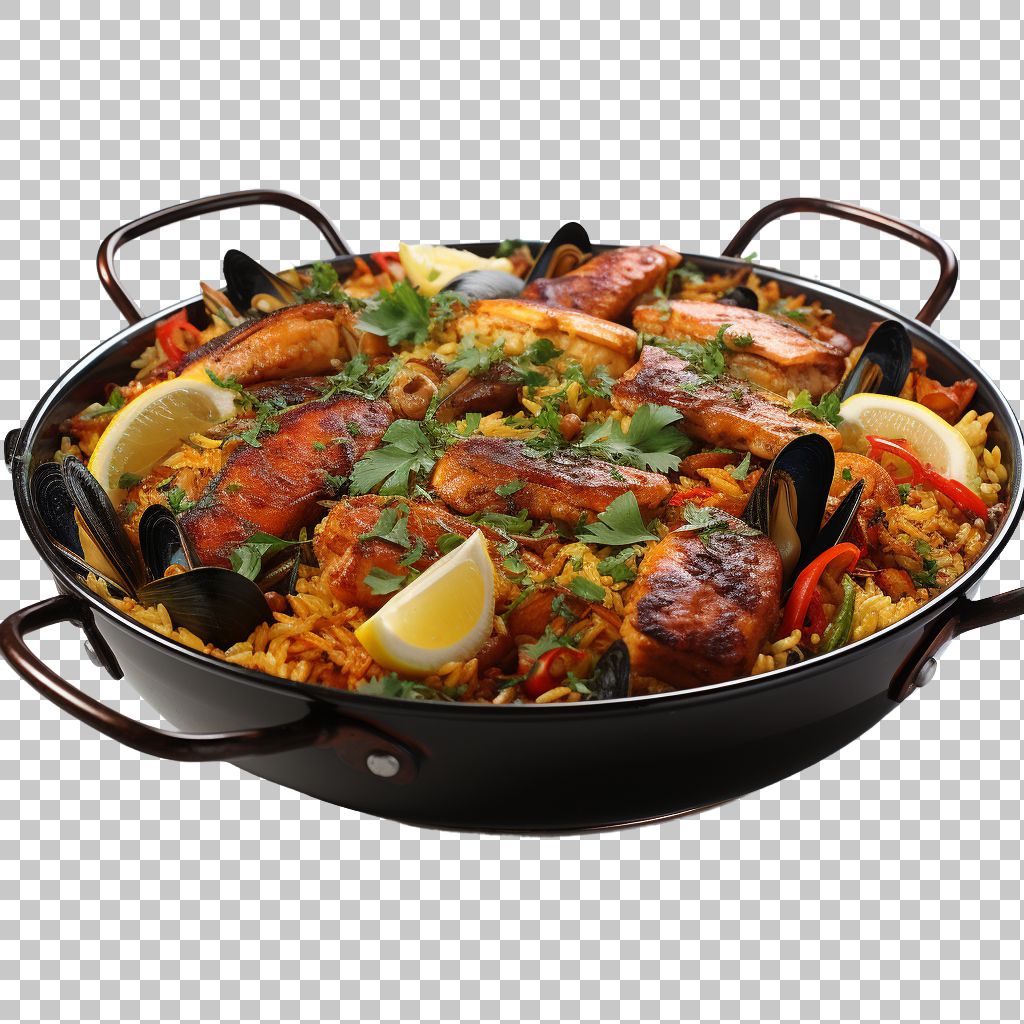 Paella Spanish Saffron Rice png Ingredients, Homemade Dish, Traditional Flavor