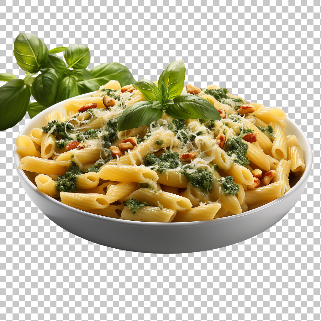 Pesto Pasta Italian Basil Pine Nuts Sauce Food png Meal, Authentic Recipe, Comfort Cuisine