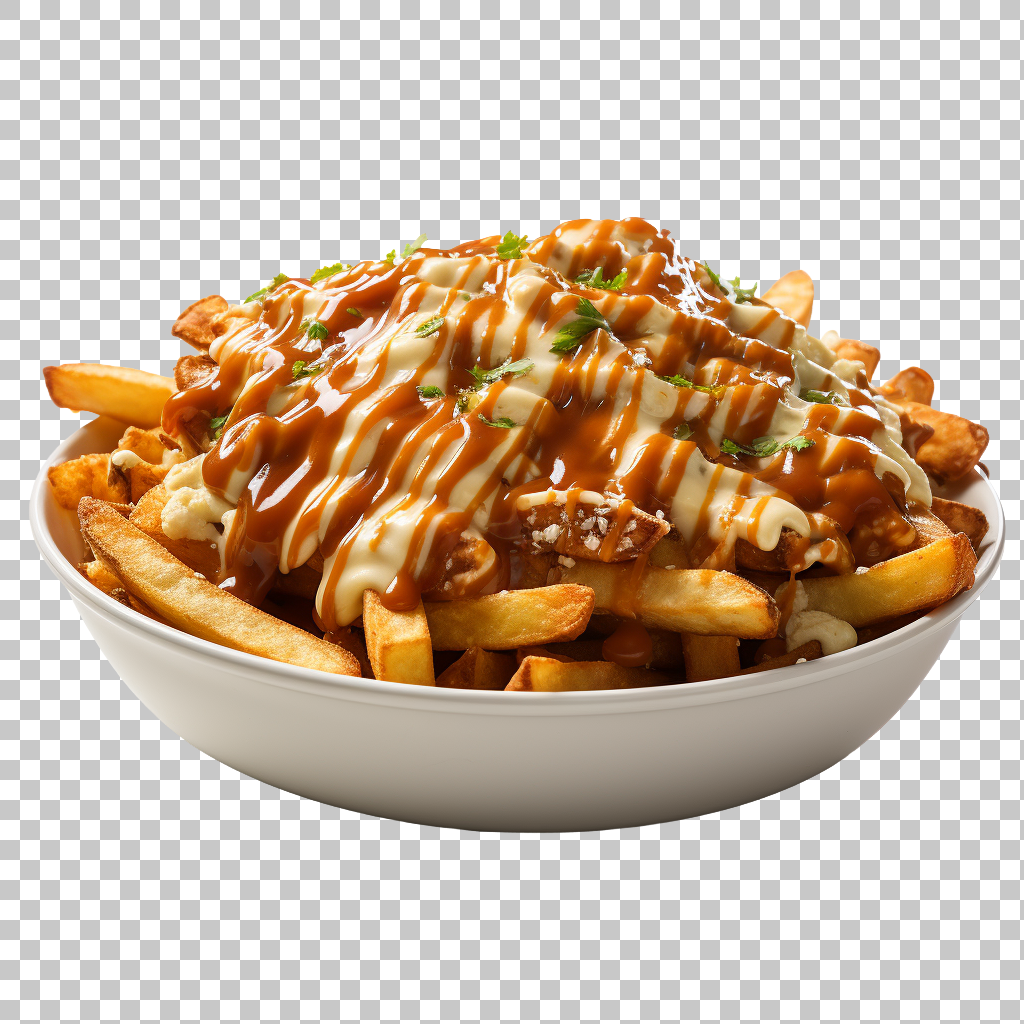 Poutine Canadian fries cheese curds gravy food png, classic Canadian dish, tasty comfort food



