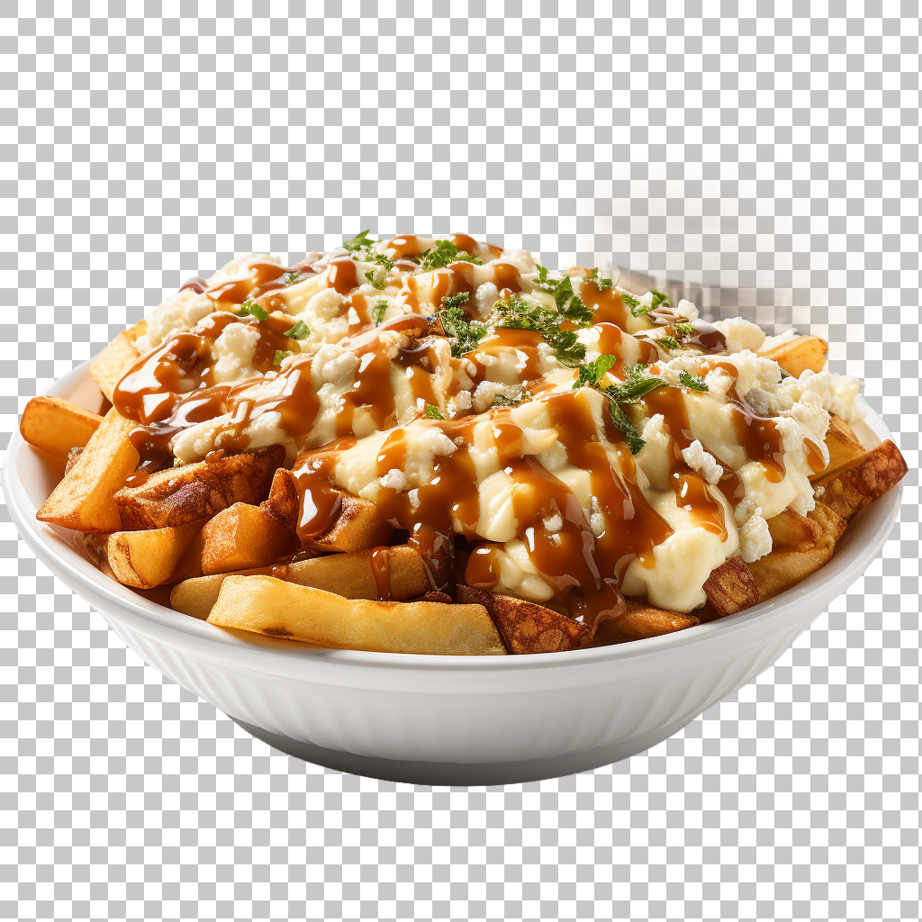 High-quality poutine clipart png, traditional Canadian food, cheese curds and fries