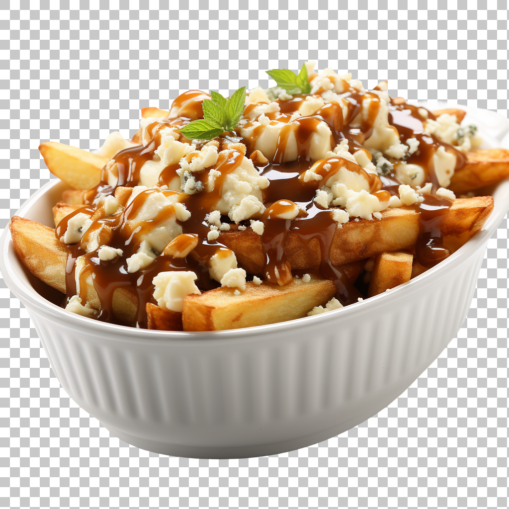 Poutine transparent png, Canadian cuisine, savory gravy
