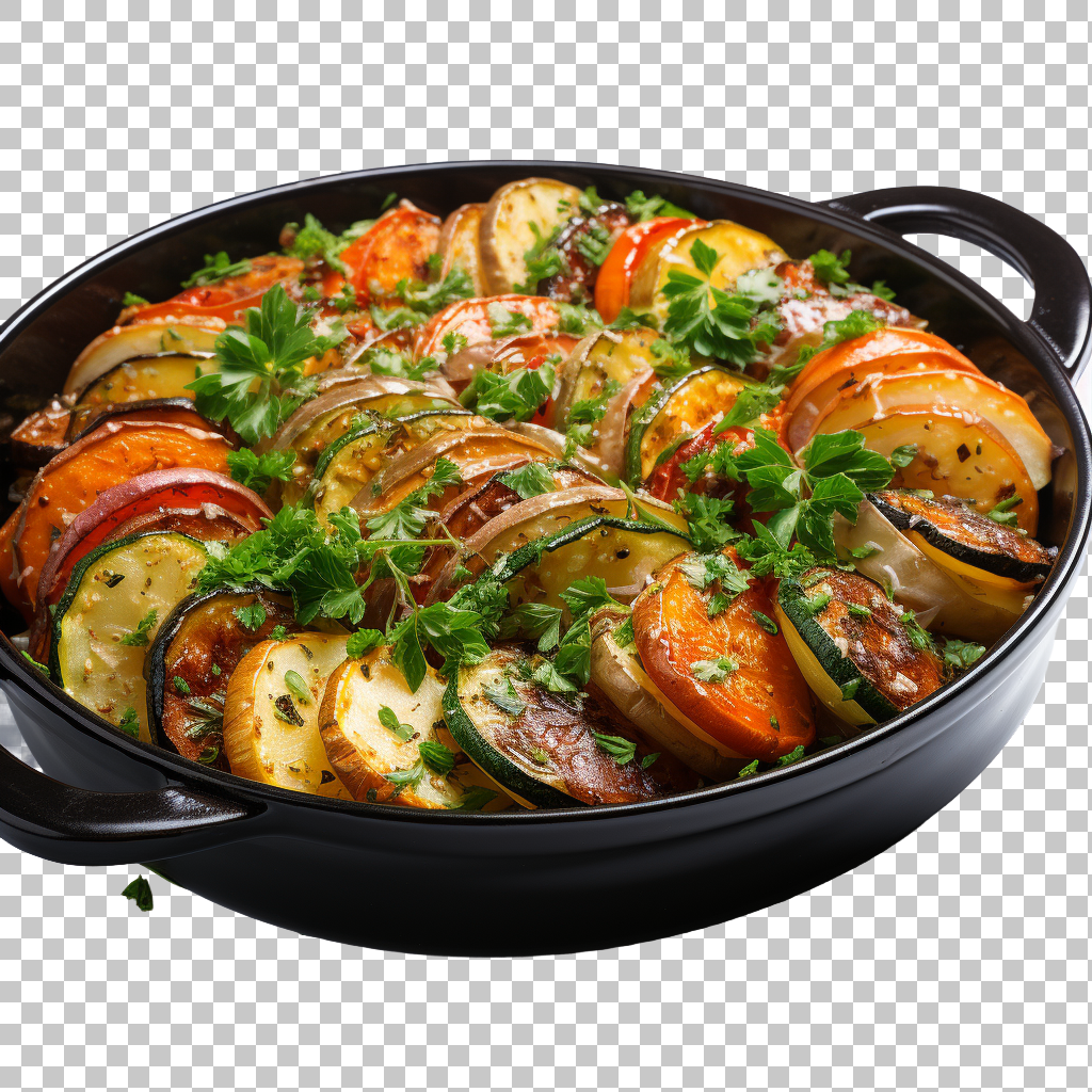 Ratatouille French vegetables food png, classic French dish, savory medley