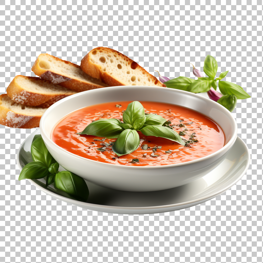 Savory Tomato Basil Soup Food png, Delicious Comfort Cuisine
