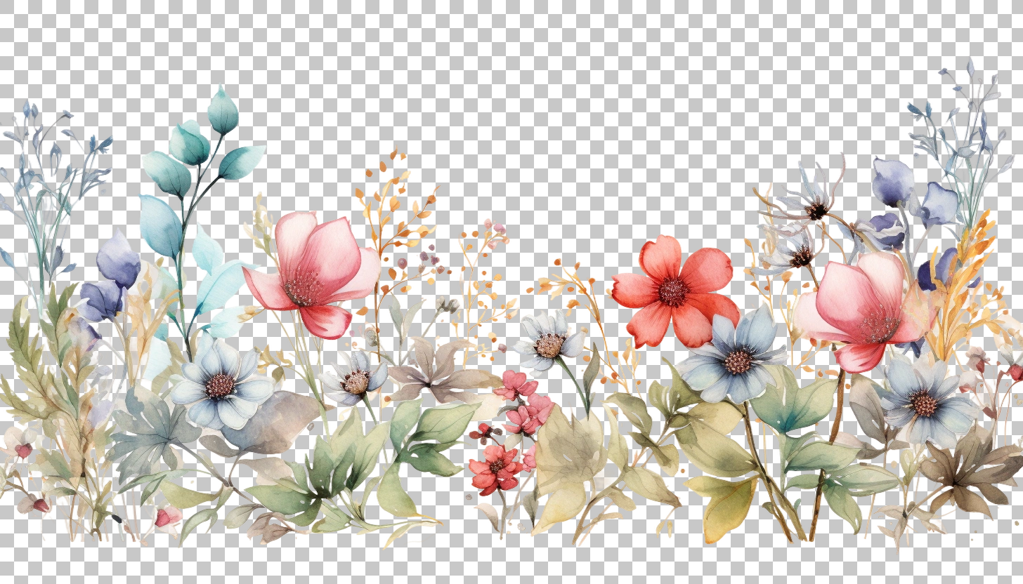 Watercolor Botanical Flower Border png, Floral Design, Nature Art