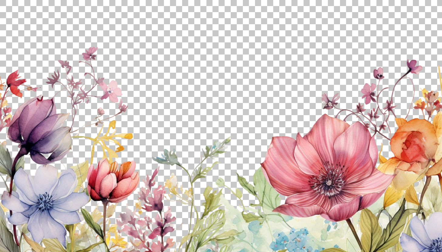 Watercolor Botanical Flower Border png, Floral Illustration, Artistic Decoration