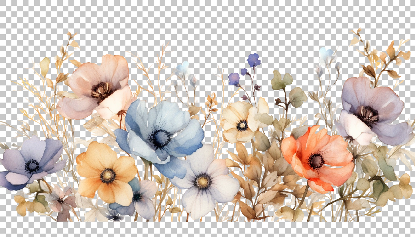 Watercolor Botanical Flower Border png, Vintage Flowers, Artistic Illustration