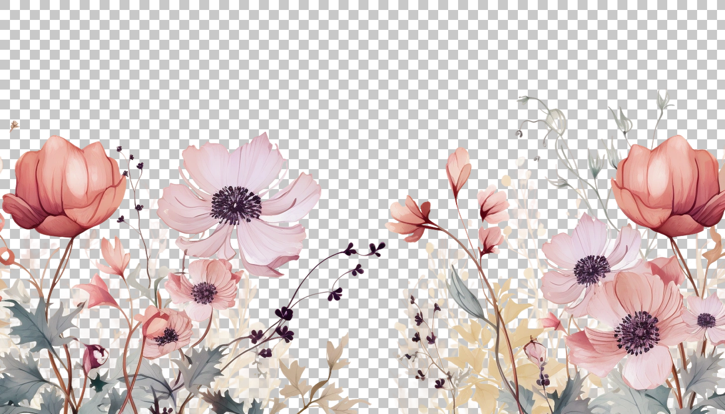 Watercolor Botanical Flower Border png, Floral Background, Decorative Design