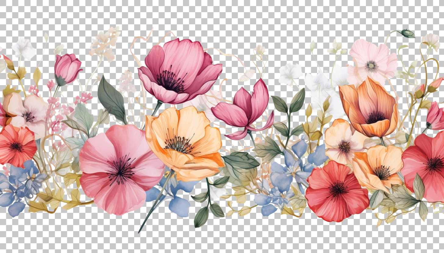 Watercolor Botanical Flower Border png, Floral Painting, Artistic Theme