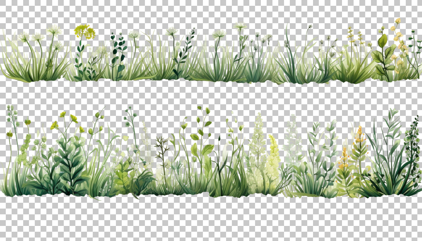 Watercolor Grass Border Set png, Greenery Decoration, Nature Illustration