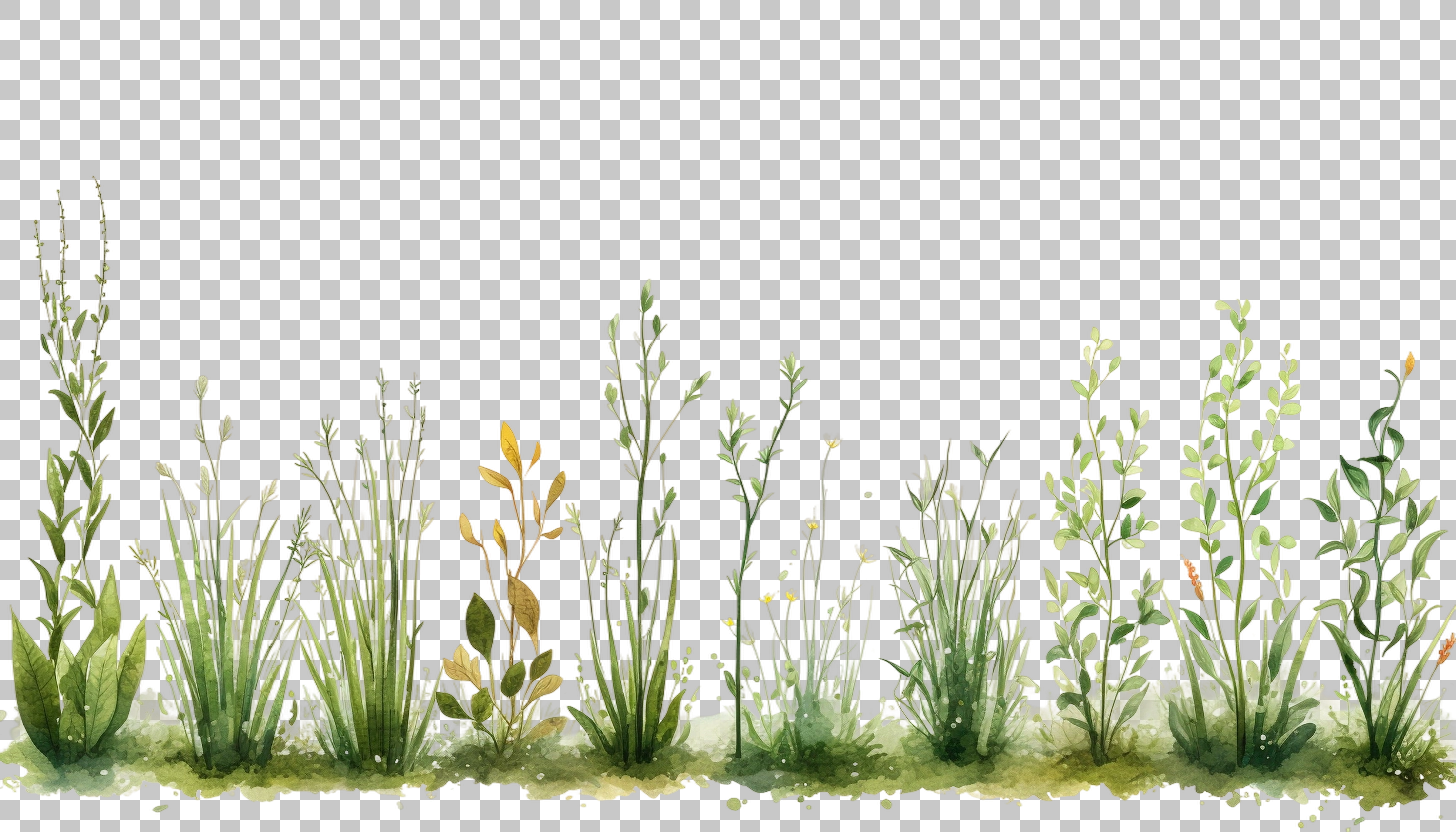 Watercolor Grass Border Set png, Botanical Pattern, Artistic Element