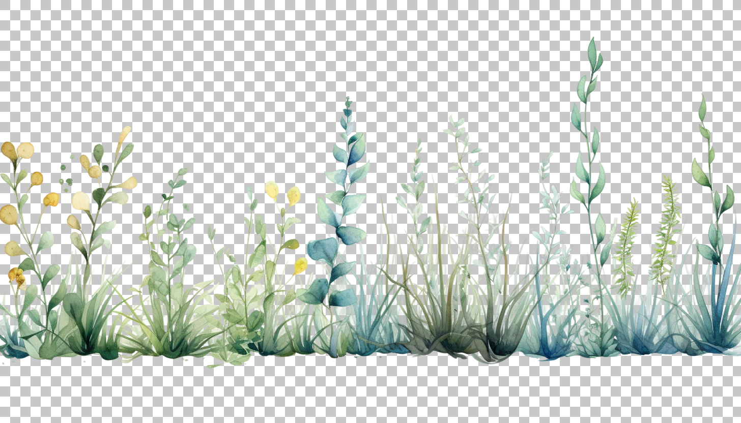 Watercolor Grass Border Set png, Greenery Art, Decorative Design