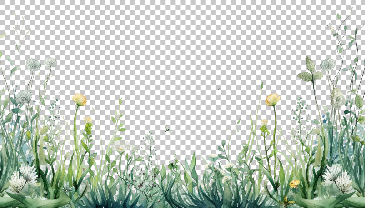 Watercolor Grass Border Frame png, Botanical Painting, Vintage Art