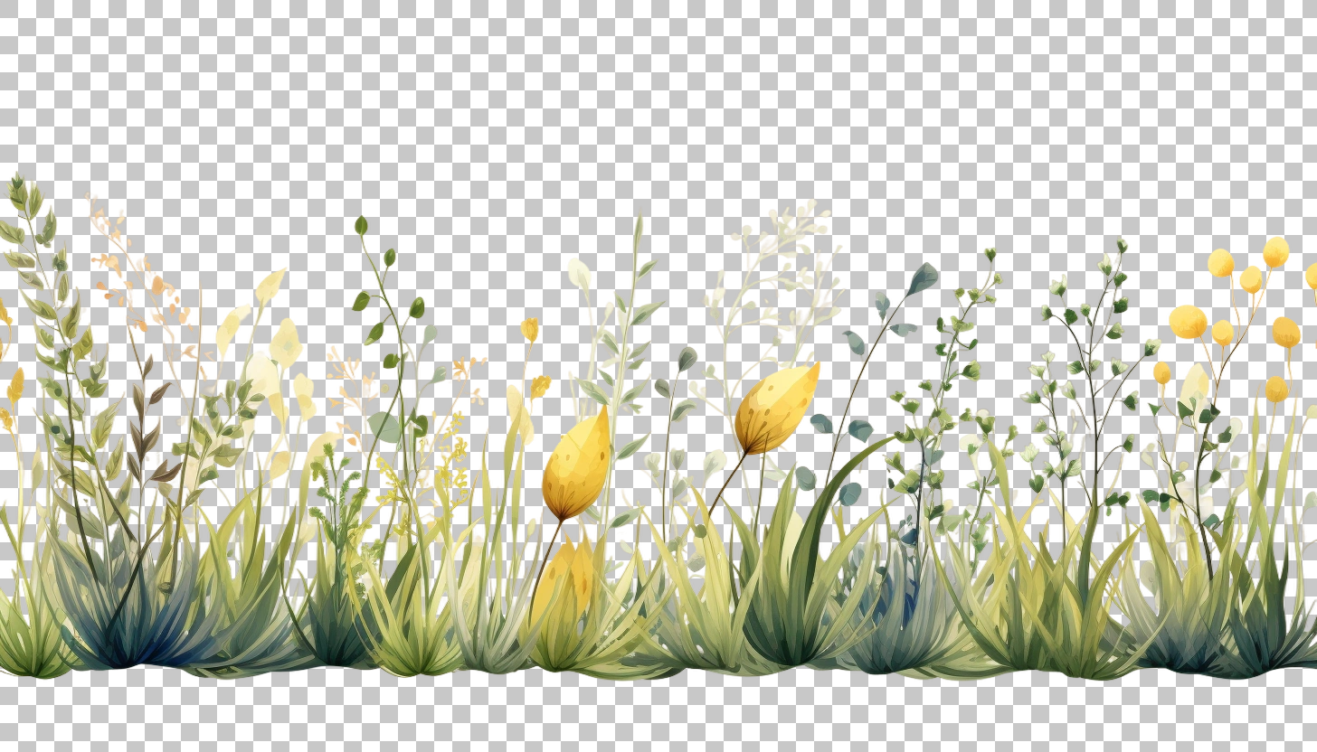Watercolor Grass Set Border png, Botanical Artwork, Decorative Design