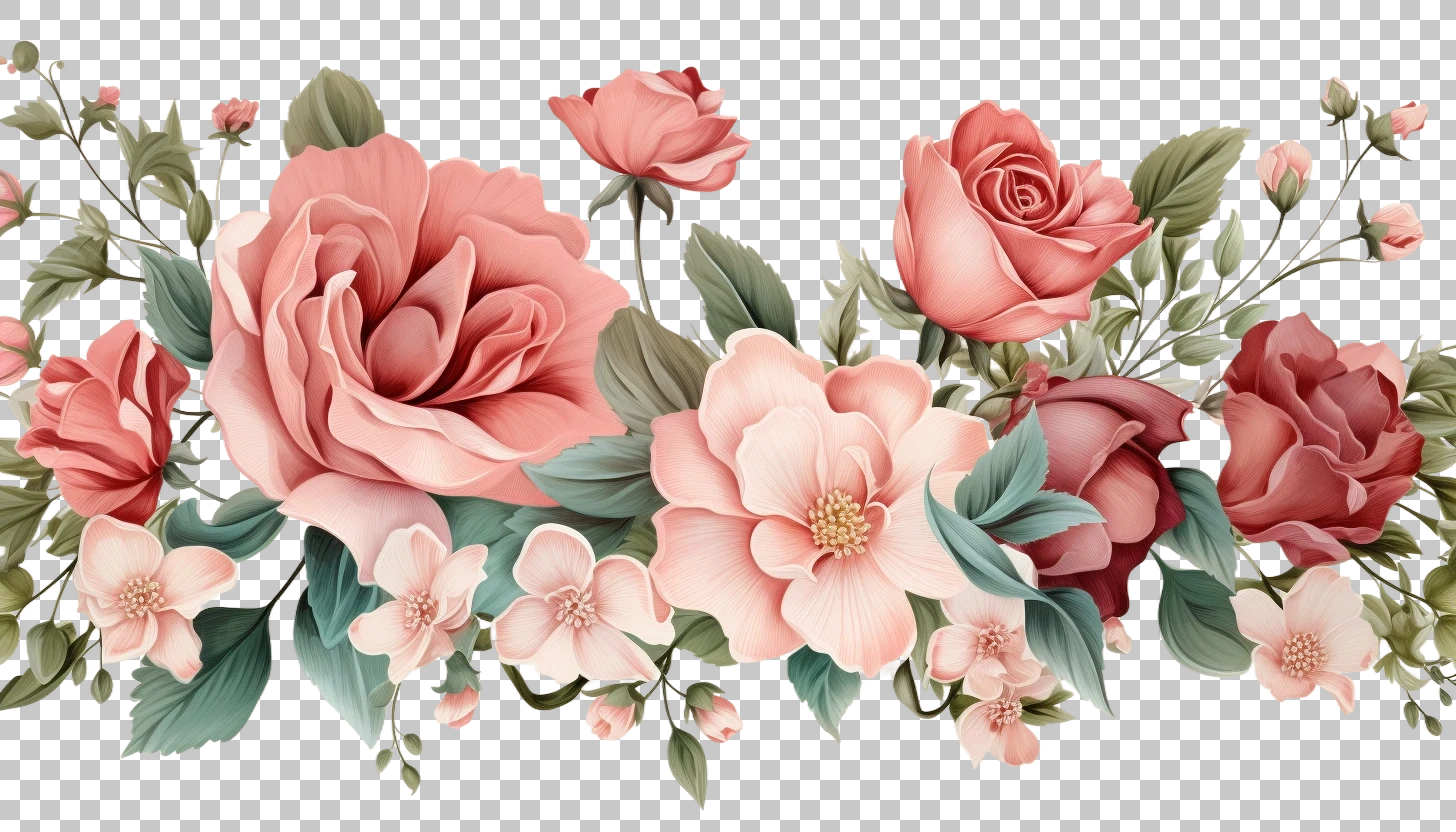 Watercolor Roses Flower Border png, Vintage Roses, Artistic Element