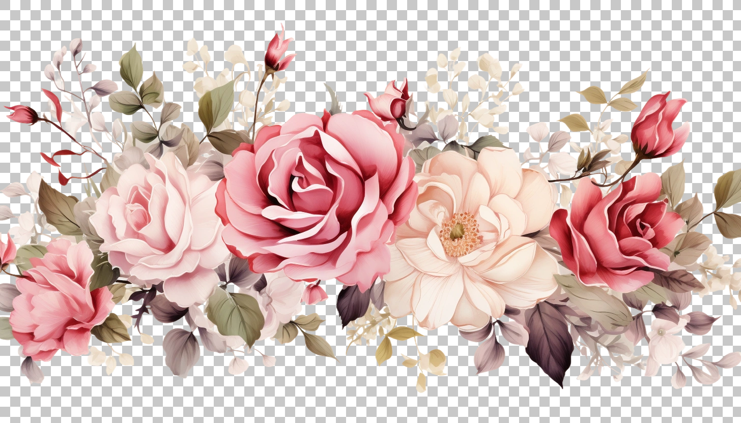 Watercolor Roses Flower Border png, Nature Illustration, Floral Design